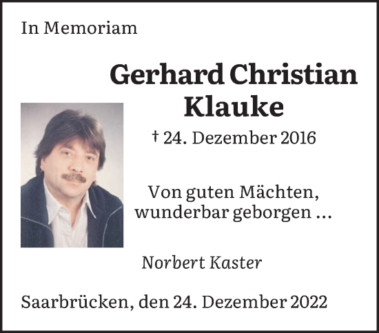 Traueranzeige von Gerhard Christian Klauke von saarbruecker_zeitung