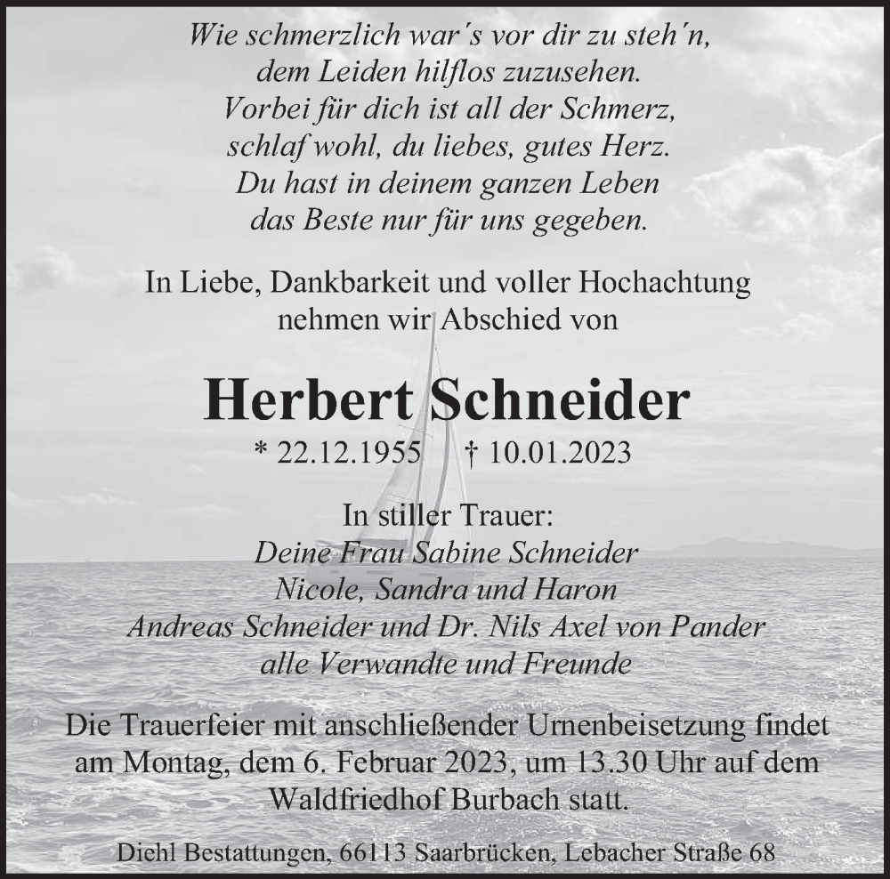  Traueranzeige für Herbert Schneider vom 28.01.2023 aus saarbruecker_zeitung