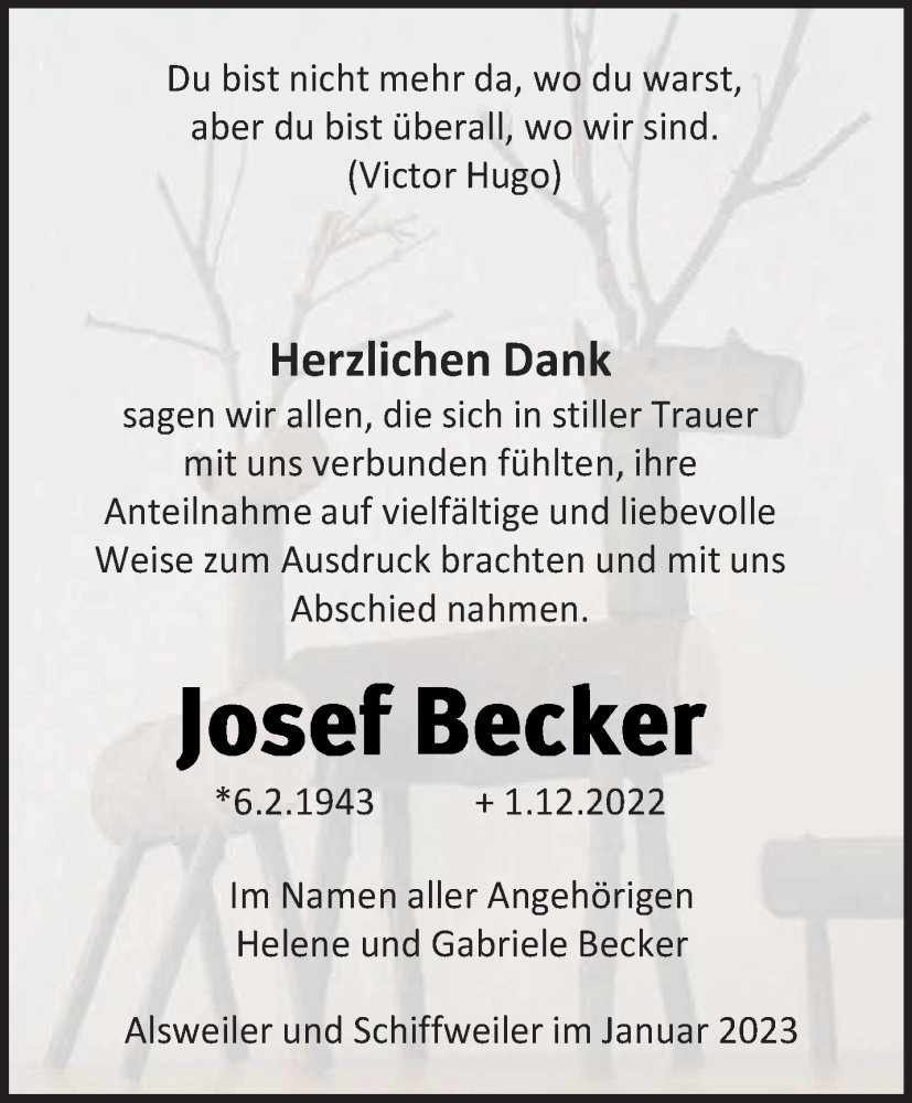  Traueranzeige für Josef Becker vom 21.01.2023 aus saarbruecker_zeitung