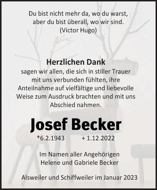 Traueranzeige von Josef Becker von saarbruecker_zeitung