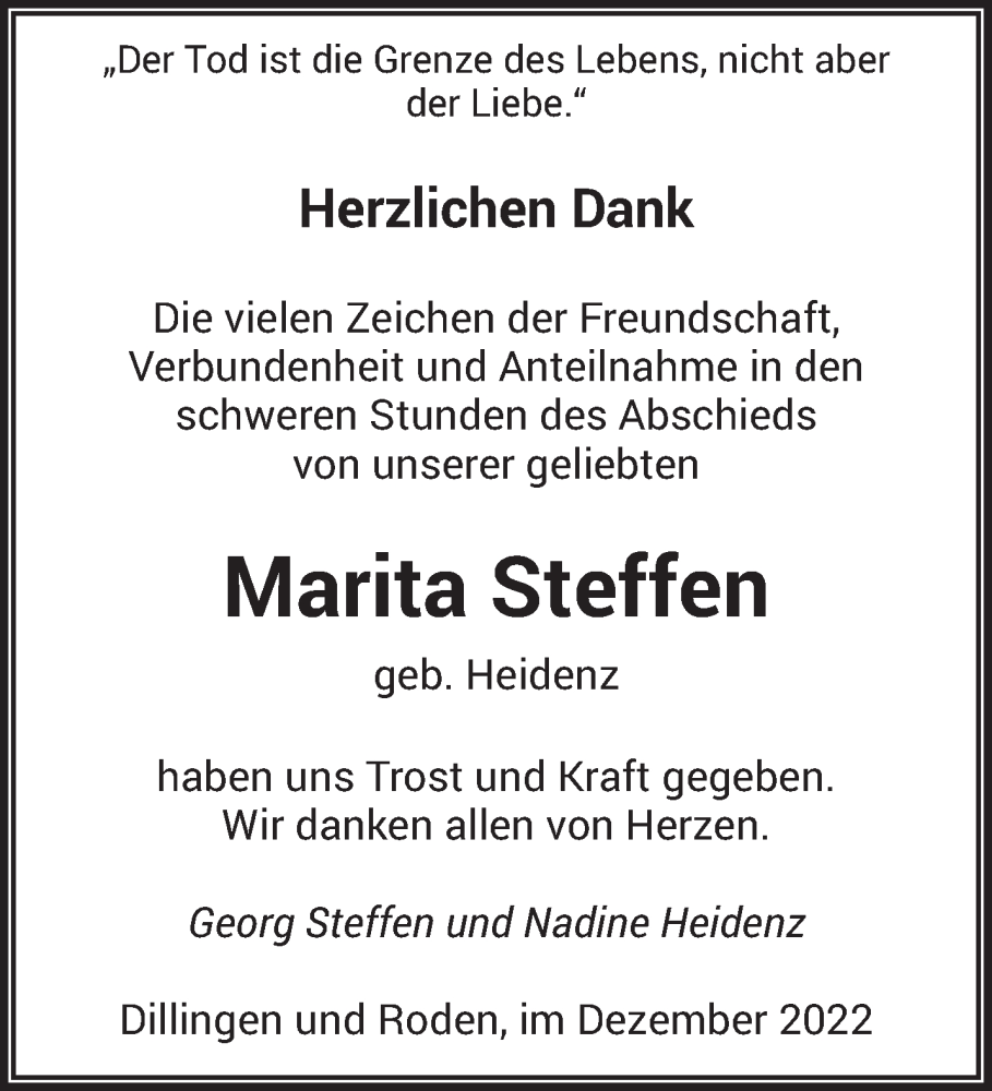  Traueranzeige für Marita Steffen vom 24.12.2022 aus saarbruecker_zeitung