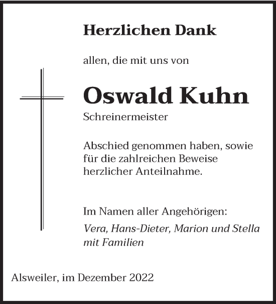 Traueranzeige von Oswald Kuhn von saarbruecker_zeitung