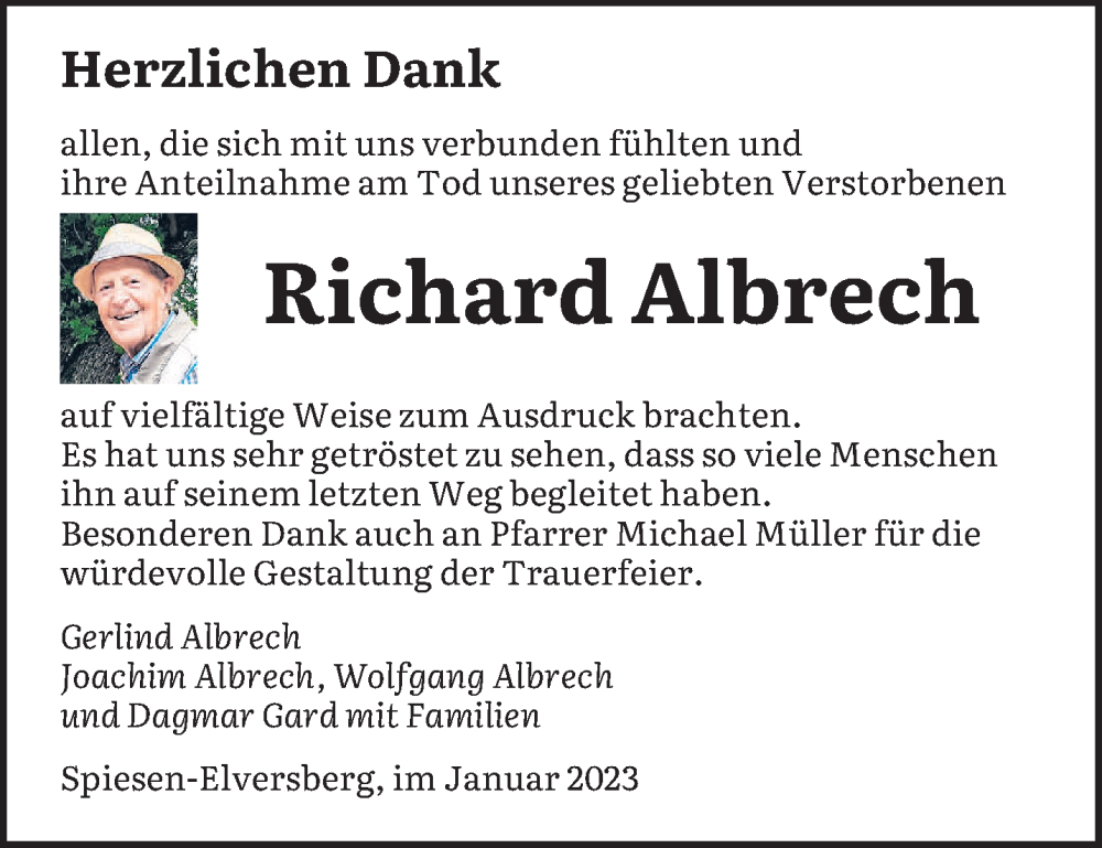  Traueranzeige für Richard Albrech vom 28.01.2023 aus saarbruecker_zeitung