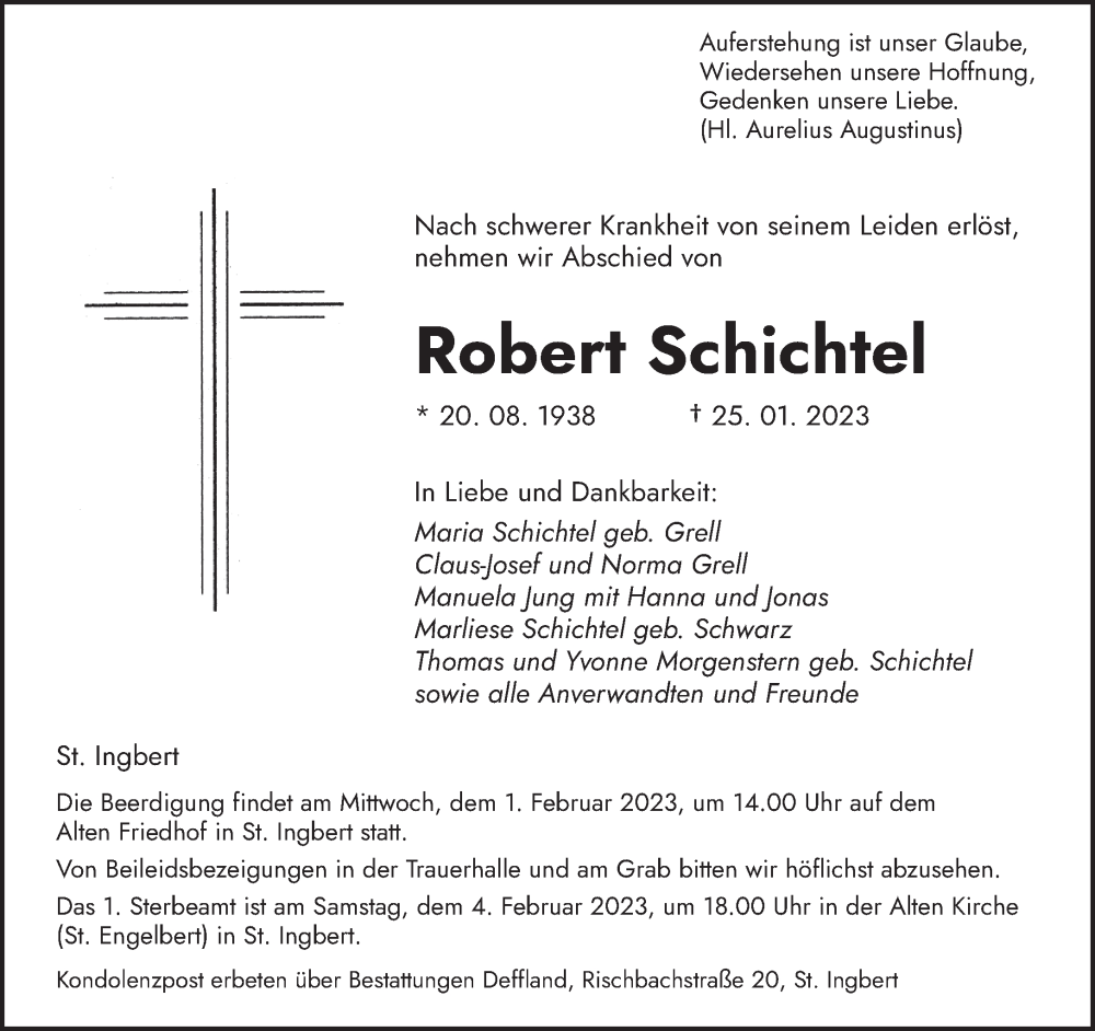  Traueranzeige für Robert Schichtel vom 28.01.2023 aus saarbruecker_zeitung
