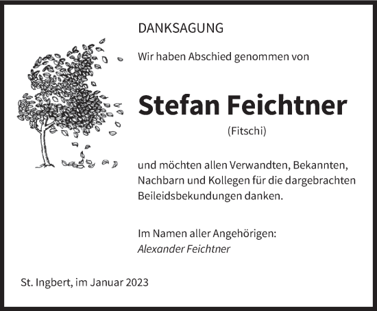 Traueranzeige von Stefan Feichtner von saarbruecker_zeitung