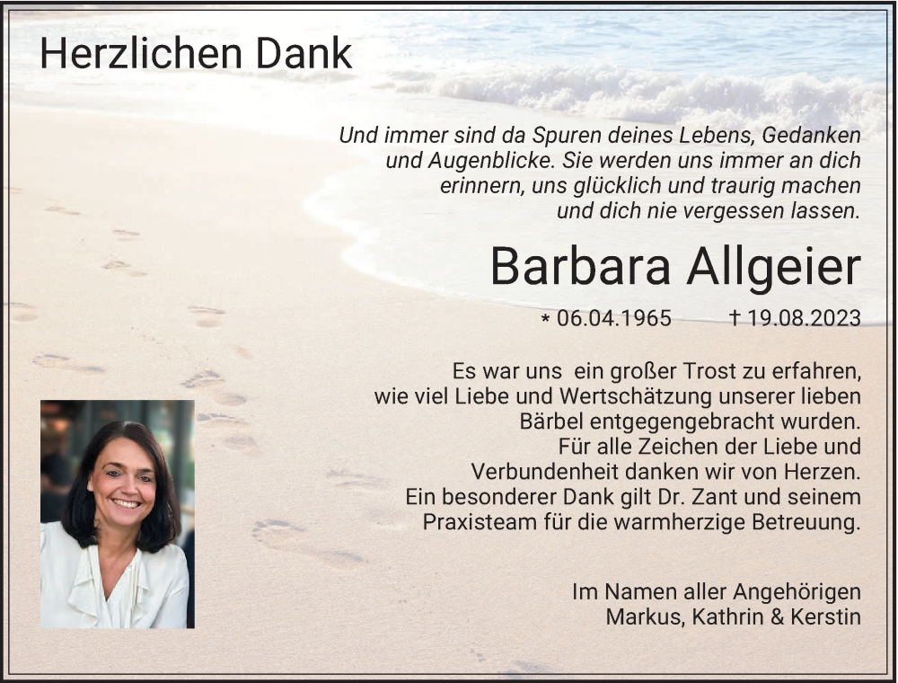  Traueranzeige für Barbara Allgeier vom 14.10.2023 aus saarbruecker_zeitung