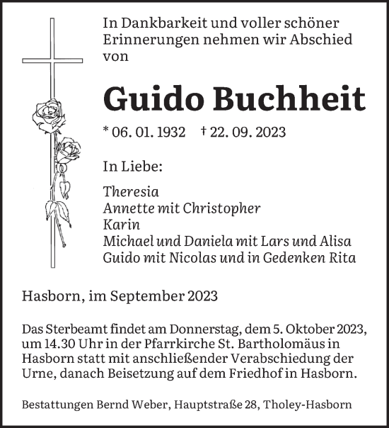 Traueranzeige von Guido Buchheft von saarbruecker_zeitung