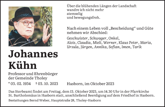 Traueranzeige von Johannes Kühn von saarbruecker_zeitung