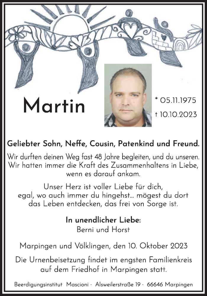  Traueranzeige für Martin  vom 14.10.2023 aus saarbruecker_zeitung