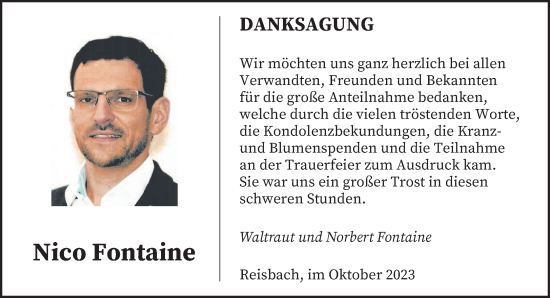 Traueranzeige von Nico Fontaine von saarbruecker_zeitung