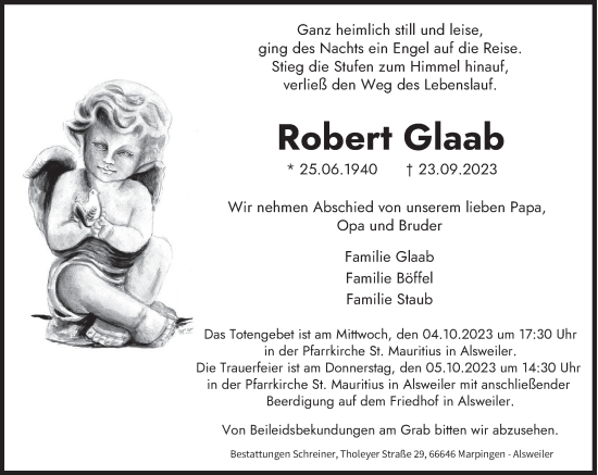 Traueranzeige von Robert Glaab von saarbruecker_zeitung