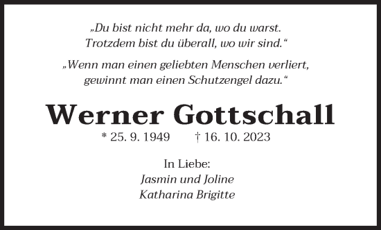 Traueranzeige von Werner Gottschall von saarbruecker_zeitung