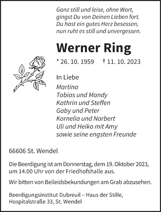 Traueranzeige von Werner Ring von saarbruecker_zeitung