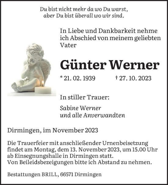 Traueranzeige von Günter Werner von saarbruecker_zeitung