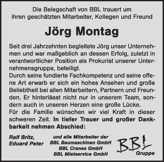 Traueranzeige von Jörg Montag von saarbruecker_zeitung