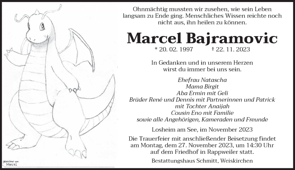  Traueranzeige für Marcel Bajramovic vom 25.11.2023 aus saarbruecker_zeitung