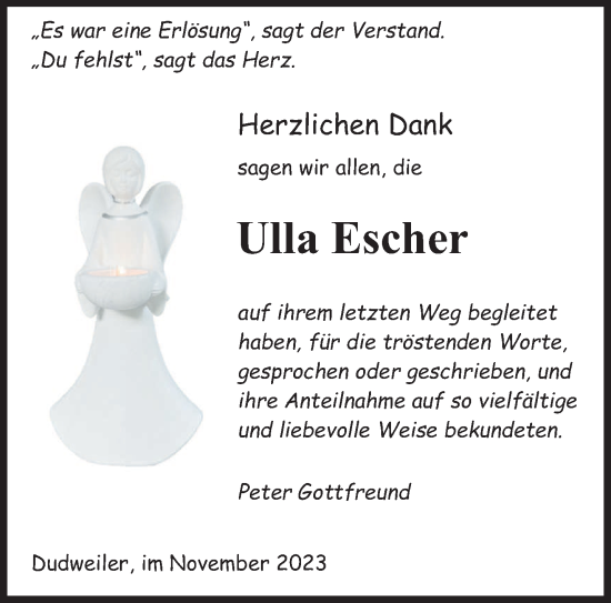 Traueranzeige von Ulla Escher von saarbruecker_zeitung