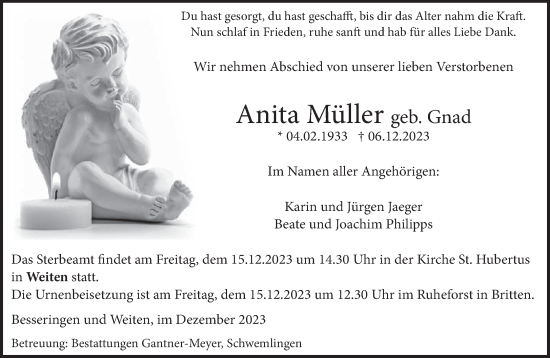 Traueranzeige von Anita Müller von saarbruecker_zeitung