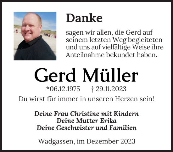 Traueranzeige von Gerd Müller von saarbruecker_zeitung
