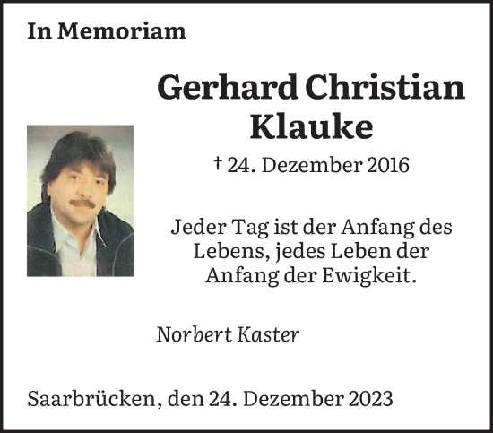 Traueranzeige von Gerhard Christian Klauke von saarbruecker_zeitung