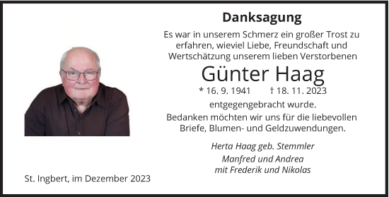 Traueranzeige von Günter Haag von saarbruecker_zeitung