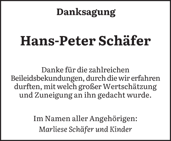Traueranzeige von Hans-Peter Schäfer von saarbruecker_zeitung