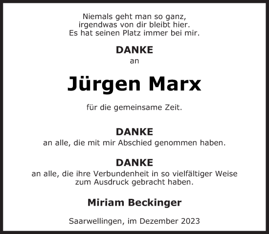 Traueranzeige von Jürgen Marx von saarbruecker_zeitung