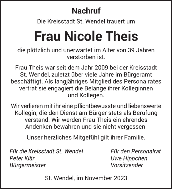 Traueranzeige von Nicole Theis von saarbruecker_zeitung