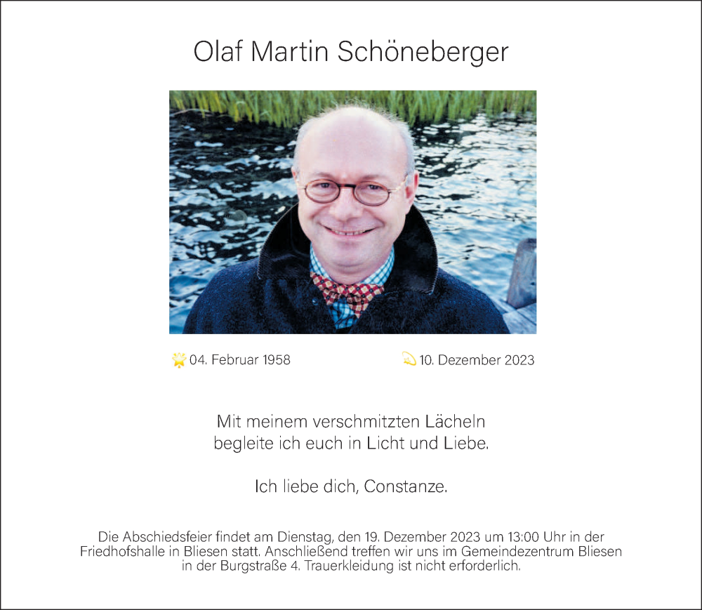  Traueranzeige für Olaf Martin Schöneberger vom 16.12.2023 aus saarbruecker_zeitung