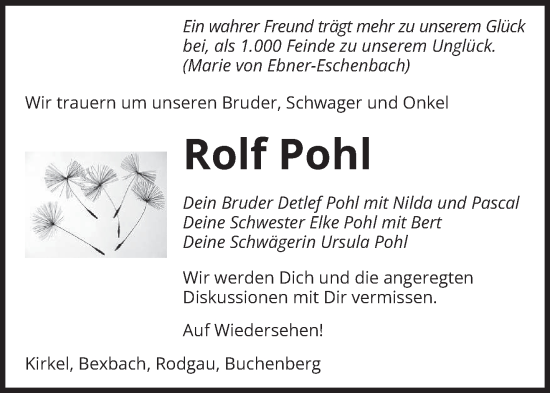 Traueranzeige von Rolf Pohl von saarbruecker_zeitung