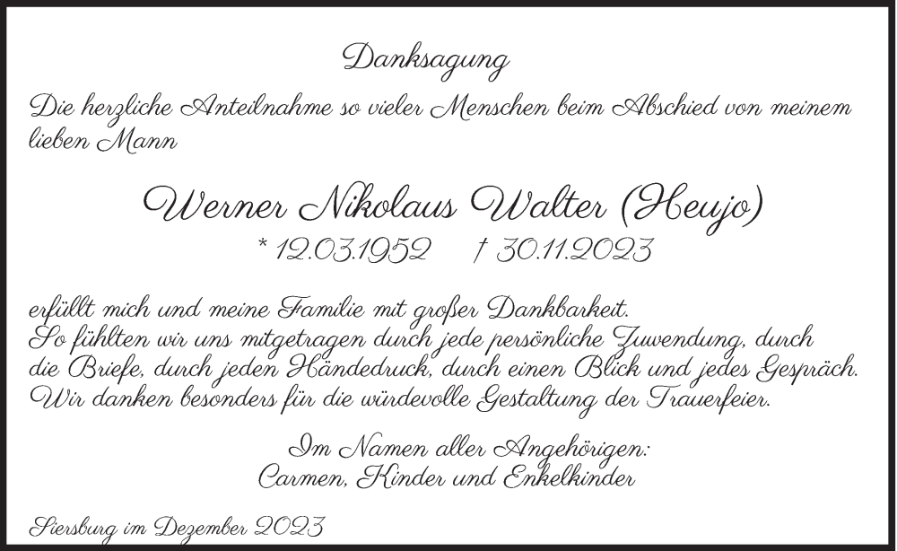  Traueranzeige für Werner Nikolaus Walter vom 23.12.2023 aus saarbruecker_zeitung