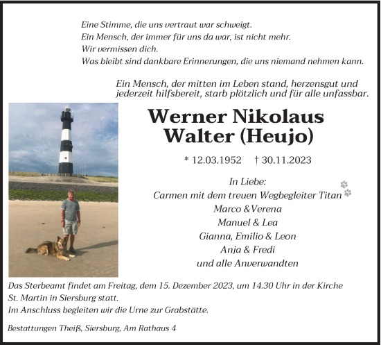 Traueranzeige von Werner Nikolaus Walter von saarbruecker_zeitung