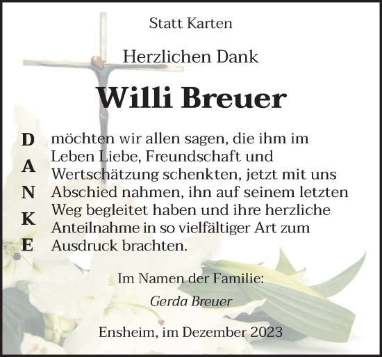 Traueranzeige von Willi Breuer von saarbruecker_zeitung