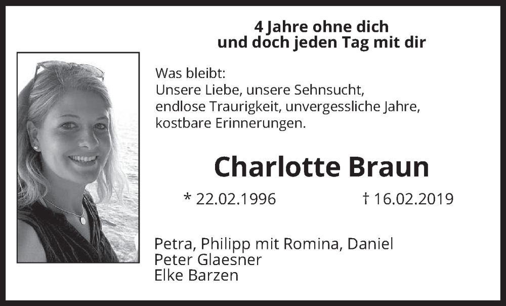  Traueranzeige für Charlotte Braun vom 16.02.2023 aus saarbruecker_zeitung