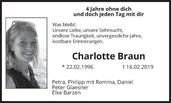 Traueranzeige von Charlotte Braun von saarbruecker_zeitung