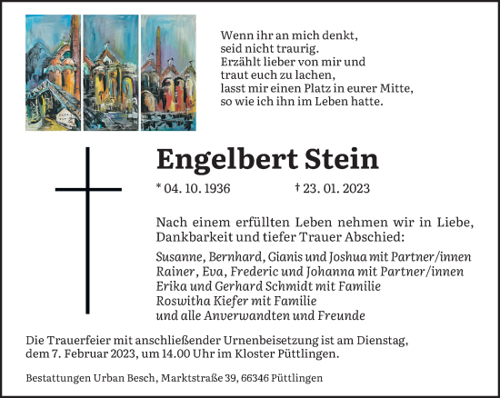 Traueranzeige von Engelbert Stein von saarbruecker_zeitung
