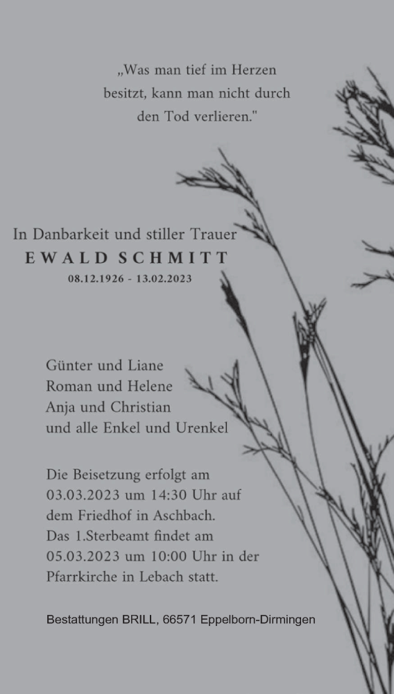  Traueranzeige für Ewald Schmitt vom 25.02.2023 aus saarbruecker_zeitung