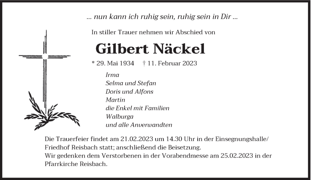  Traueranzeige für Gilbert Näckel vom 18.02.2023 aus saarbruecker_zeitung