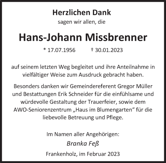 Traueranzeige von Hans-Johann Missbrenner von saarbruecker_zeitung