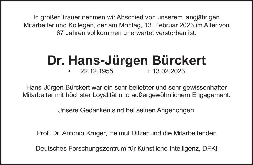  Traueranzeige für Hans-Jürgen Bürckert vom 27.02.2023 aus saarbruecker_zeitung