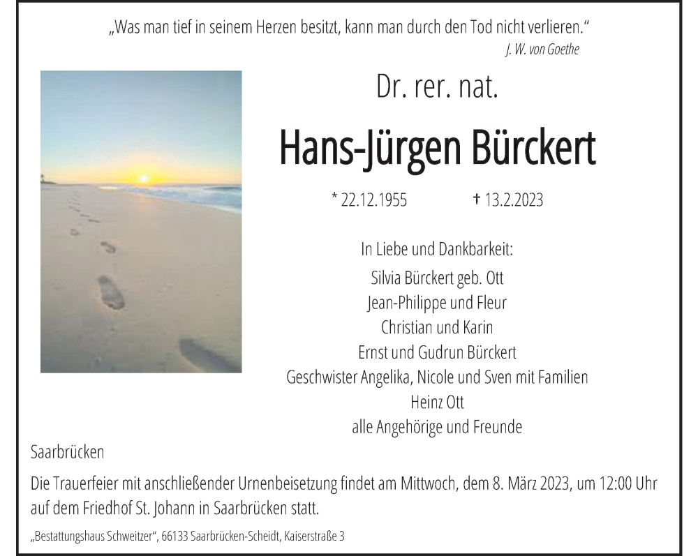  Traueranzeige für Hans-Jürgen Bürckert vom 25.02.2023 aus saarbruecker_zeitung