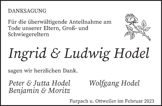 Traueranzeige von Ingrid und Ludwig Hodel von saarbruecker_zeitung
