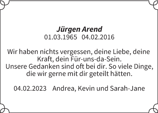 Traueranzeige von Jürgen Arend von saarbruecker_zeitung