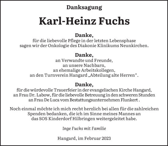 Traueranzeige von Karl-Heinz Fuchs von saarbruecker_zeitung