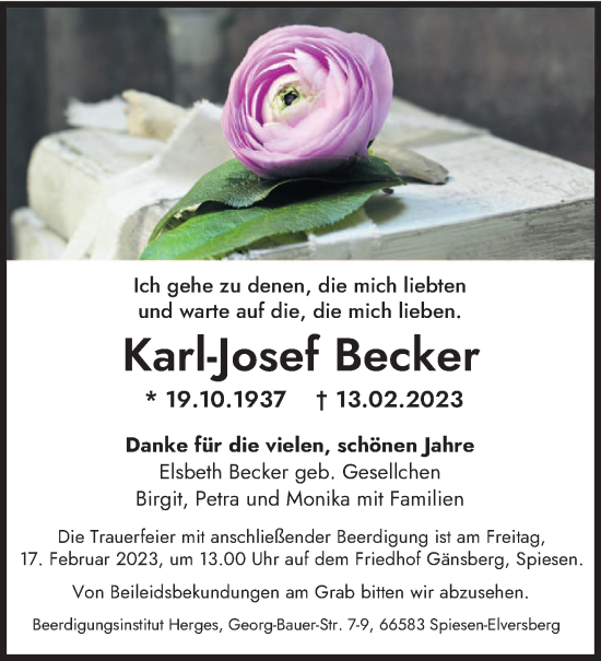 Traueranzeige von Karl Josef Becker von saarbruecker_zeitung
