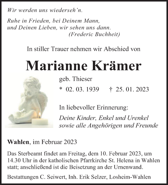 Traueranzeige von Marianne Krämer von saarbruecker_zeitung