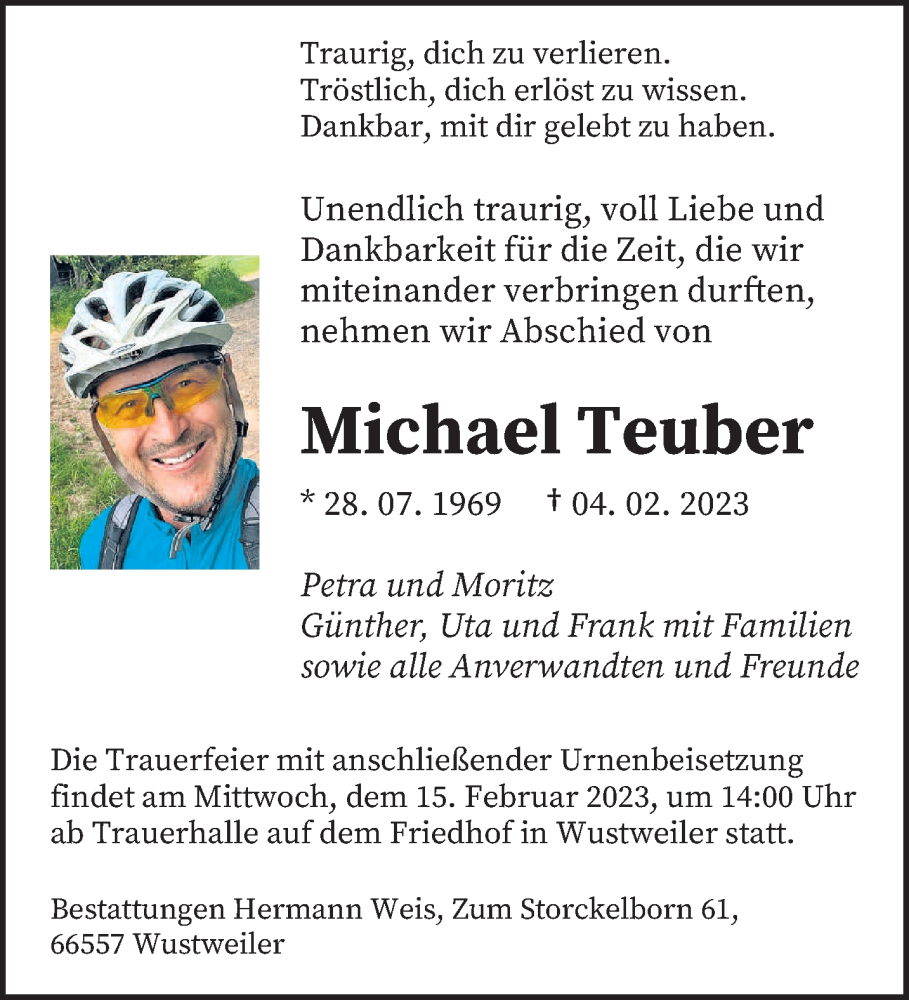  Traueranzeige für Michael Teuber vom 11.02.2023 aus saarbruecker_zeitung