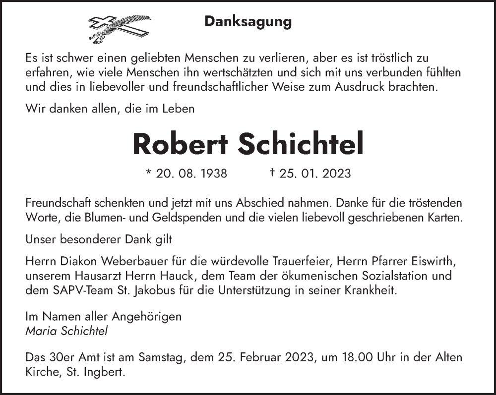  Traueranzeige für Robert Schichtel vom 11.02.2023 aus saarbruecker_zeitung