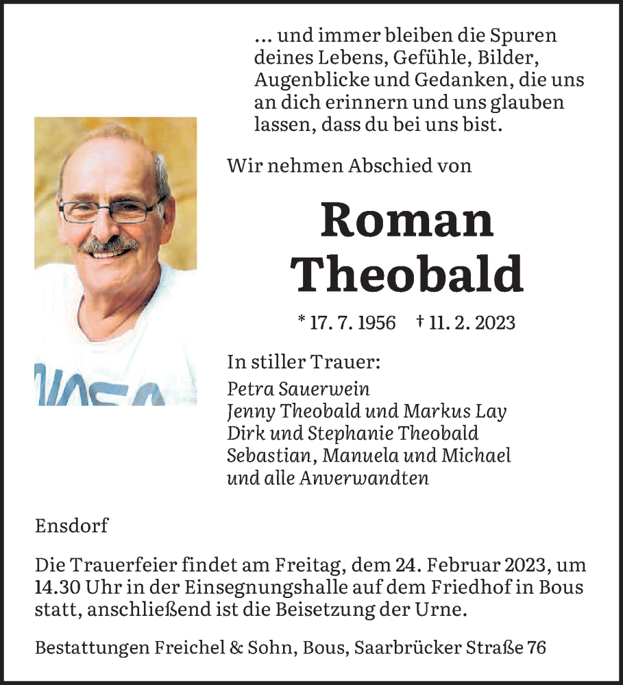  Traueranzeige für Roman Theobald vom 18.02.2023 aus saarbruecker_zeitung