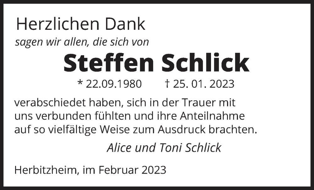  Traueranzeige für Steffen Schlick vom 20.02.2023 aus saarbruecker_zeitung